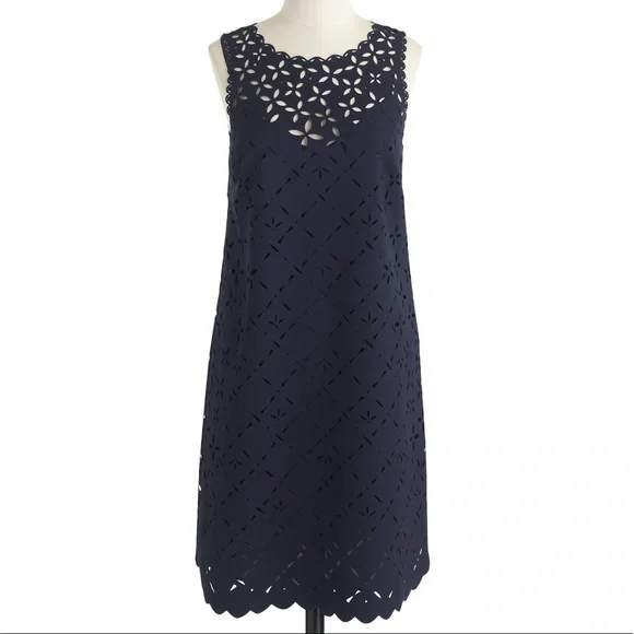 J.Crew Laser-cut Eyelet Dress in Navy